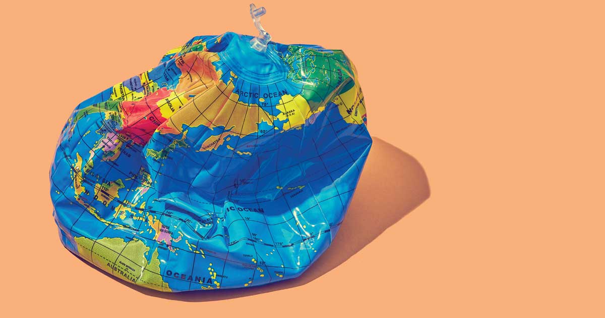 an inflatable globe that has been deflated