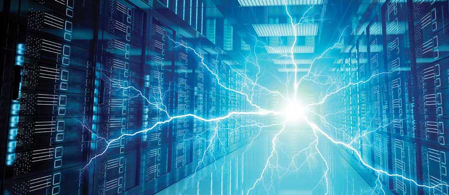 graphic of lightening in a computing datacenter